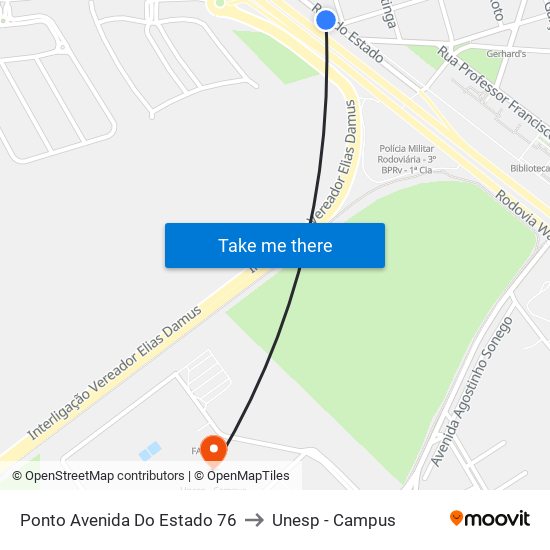 Ponto Avenida Do Estado 76 to Unesp - Campus map