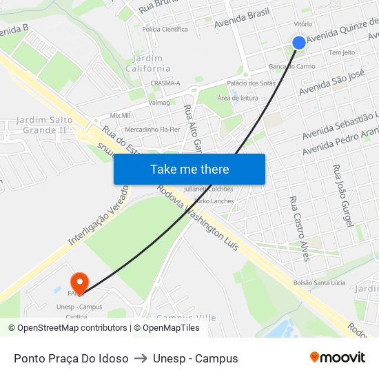 Ponto Praça Do Idoso to Unesp - Campus map