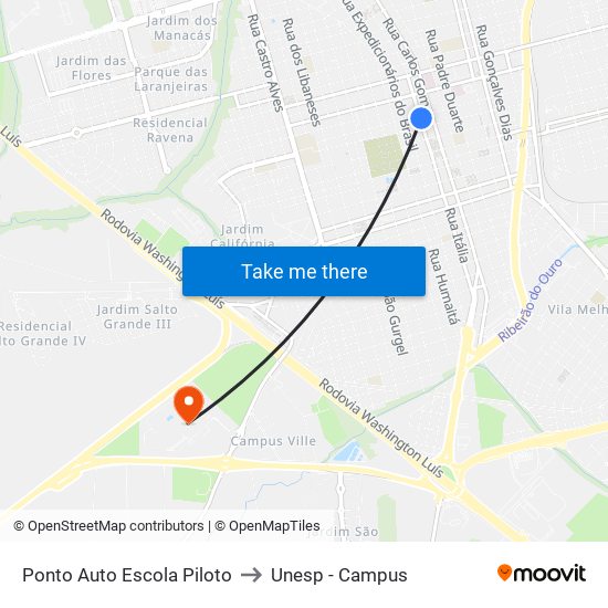Ponto Auto Escola Piloto to Unesp - Campus map