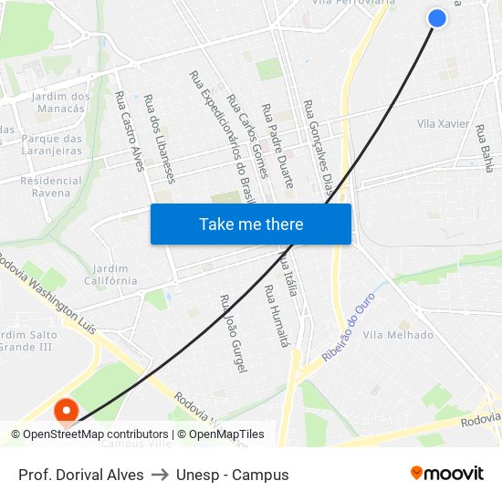 Prof. Dorival Alves to Unesp - Campus map