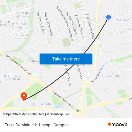 Treze De Maio to Unesp - Campus map