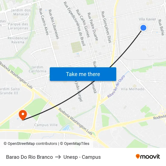 Barao Do Rio Branco to Unesp - Campus map