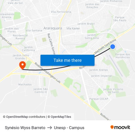 Synésio Wyss Barreto to Unesp - Campus map