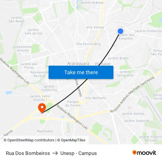 Rua Dos Bombeiros to Unesp - Campus map