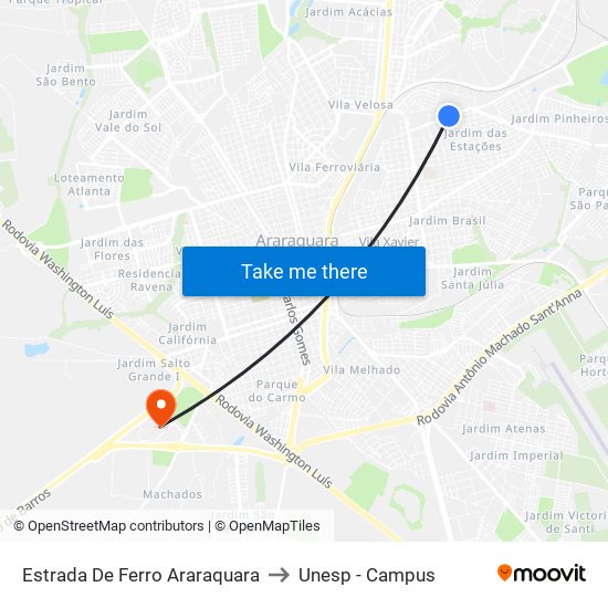 Estrada De Ferro Araraquara to Unesp - Campus map