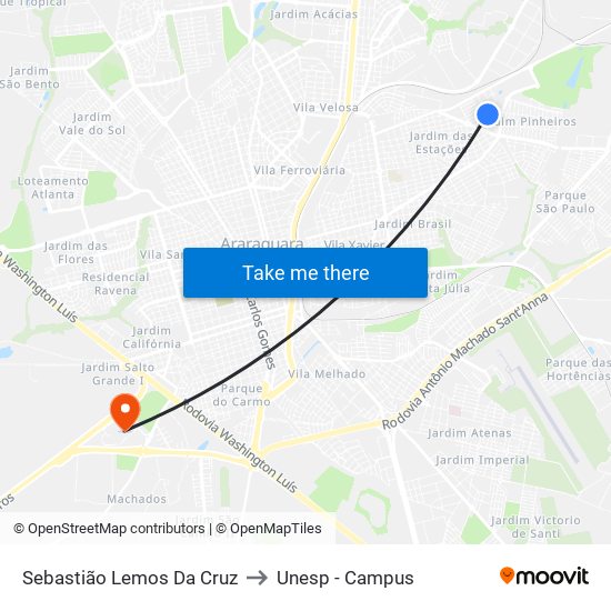 Sebastião Lemos Da Cruz to Unesp - Campus map