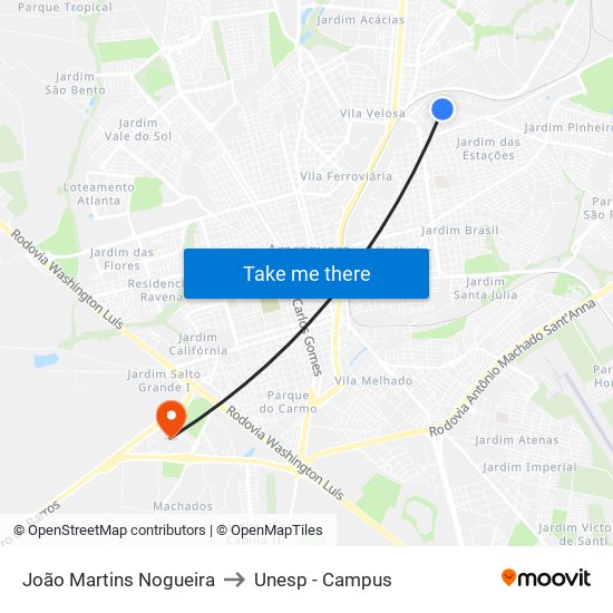 João Martins Nogueira to Unesp - Campus map