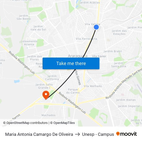 Maria Antonia Camargo De Oliveira to Unesp - Campus map
