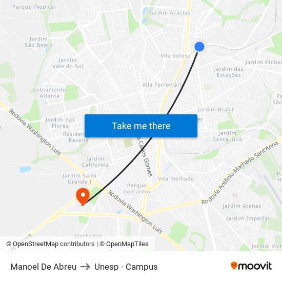 Manoel De Abreu to Unesp - Campus map