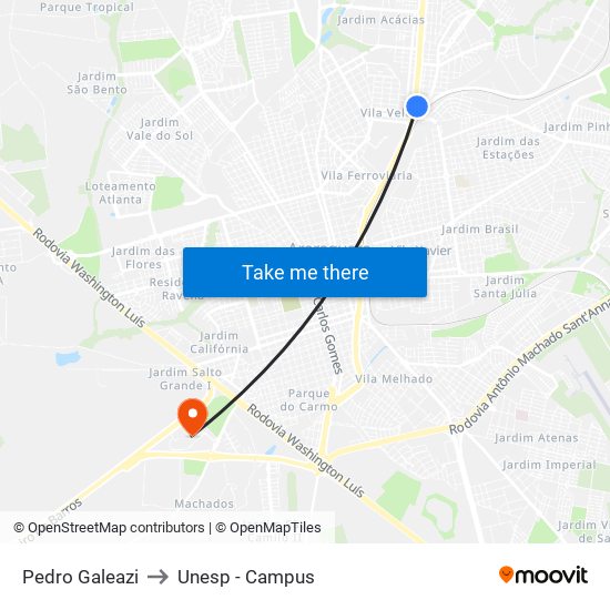Pedro Galeazi to Unesp - Campus map