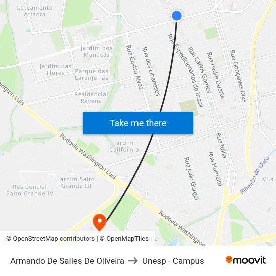 Armando De Salles De Oliveira to Unesp - Campus map