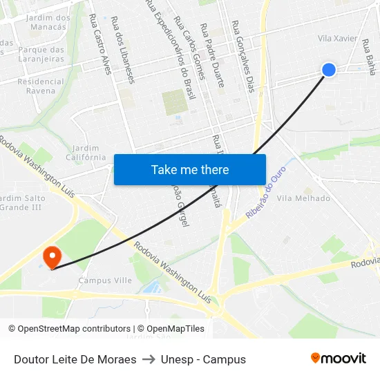 Doutor Leite De Moraes to Unesp - Campus map