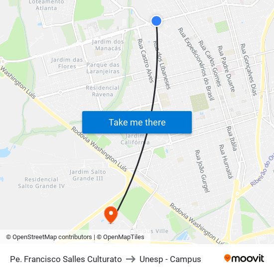 Pe. Francisco Salles Culturato to Unesp - Campus map