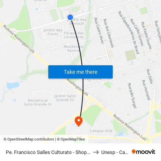 Pe. Francisco Salles Culturato - Shopping Jaraguá to Unesp - Campus map