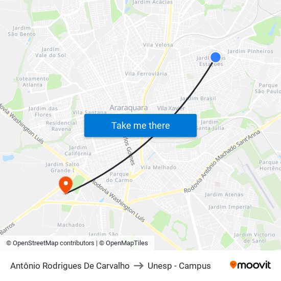 Antônio Rodrigues De Carvalho to Unesp - Campus map