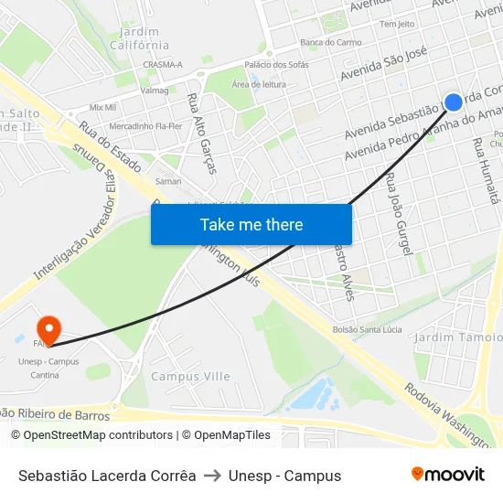 Sebastião Lacerda Corrêa to Unesp - Campus map
