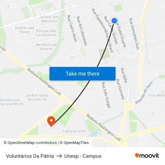 Voluntários Da Pátria to Unesp - Campus map