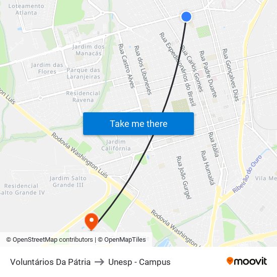 Voluntários Da Pátria to Unesp - Campus map