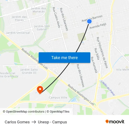 Carlos Gomes to Unesp - Campus map