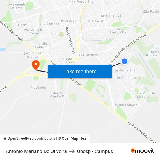 Antonio Mariano De Oliveira to Unesp - Campus map