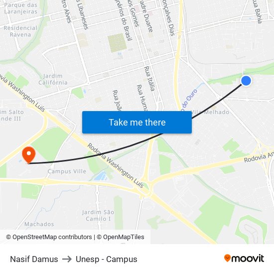 Nasif Damus to Unesp - Campus map