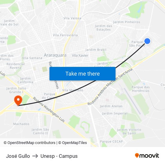 José Gullo to Unesp - Campus map