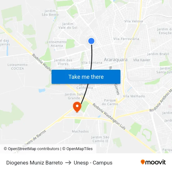 Diogenes Muniz Barreto to Unesp - Campus map