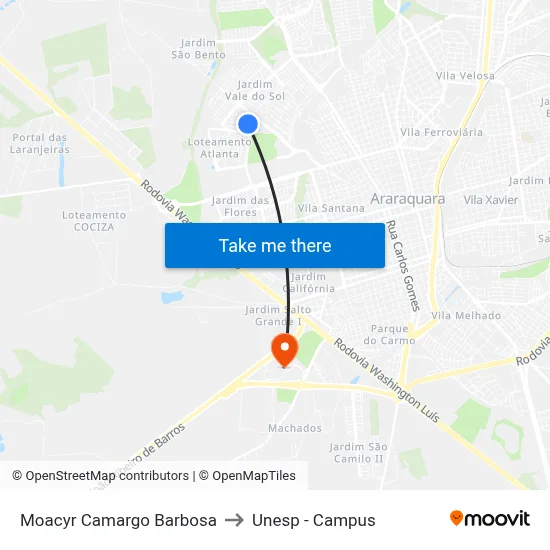 Moacyr Camargo Barbosa to Unesp - Campus map