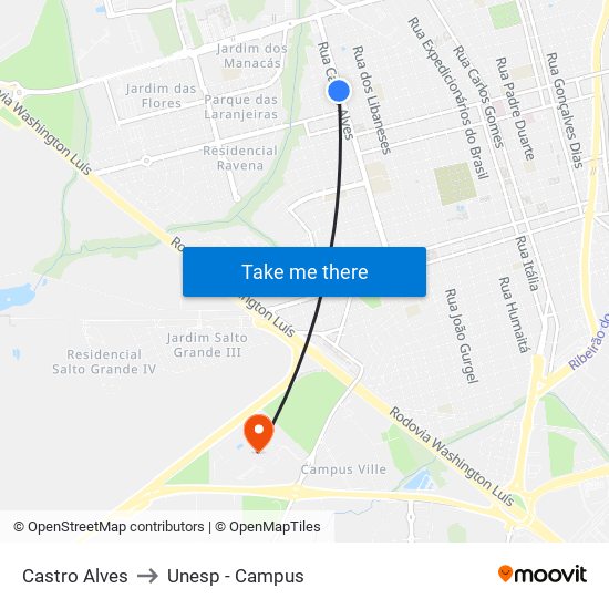 Castro Alves to Unesp - Campus map