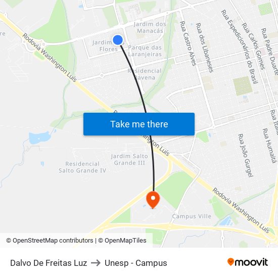 Dalvo De Freitas Luz to Unesp - Campus map
