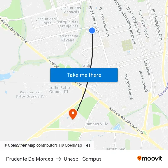 Prudente De Moraes to Unesp - Campus map