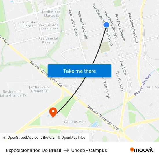 Expedicionários Do Brasil to Unesp - Campus map