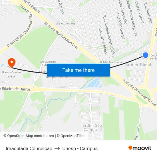 Imaculada Conceição to Unesp - Campus map