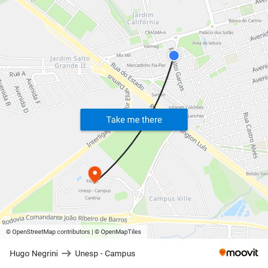 Hugo Negrini to Unesp - Campus map