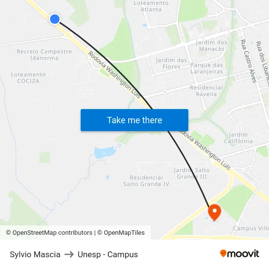 Sylvio Mascia to Unesp - Campus map