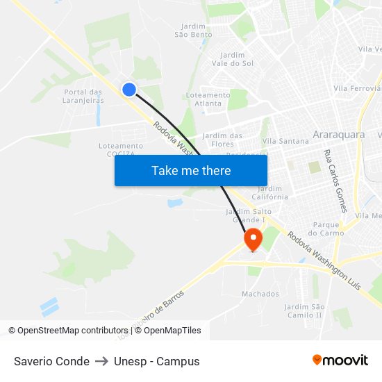 Saverio Conde to Unesp - Campus map