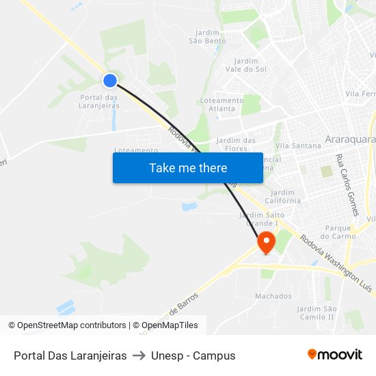 Portal Das Laranjeiras to Unesp - Campus map