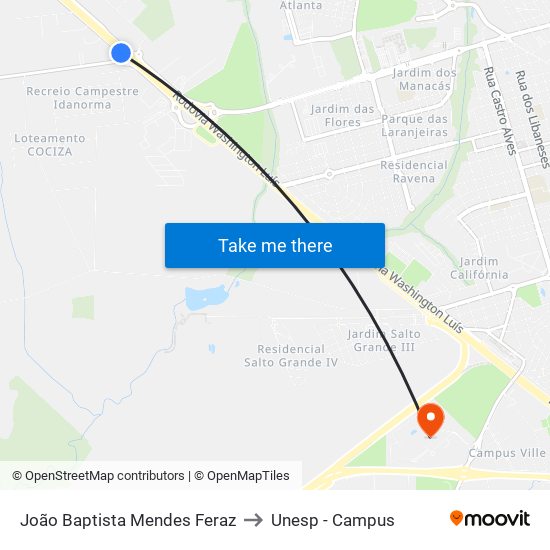 João Baptista Mendes Feraz to Unesp - Campus map