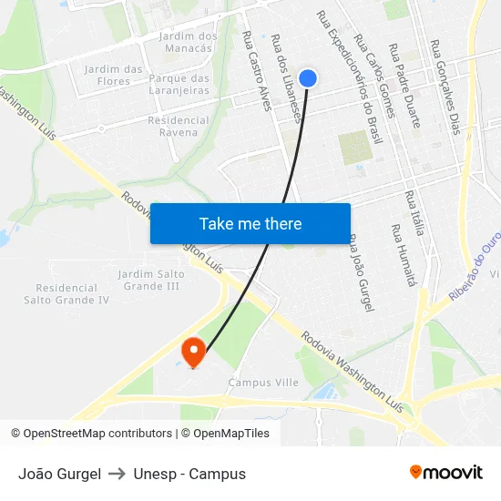 João Gurgel to Unesp - Campus map