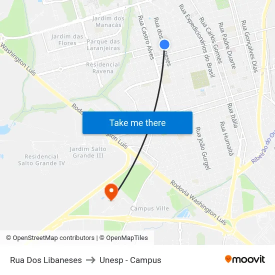 Rua Dos Libaneses to Unesp - Campus map