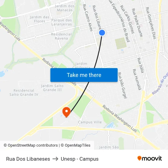 Rua Dos Libaneses to Unesp - Campus map