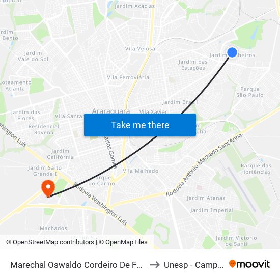 Marechal Oswaldo Cordeiro De Faria to Unesp - Campus map