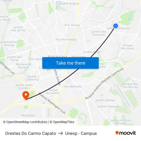 Orestes Do Carmo Capato to Unesp - Campus map