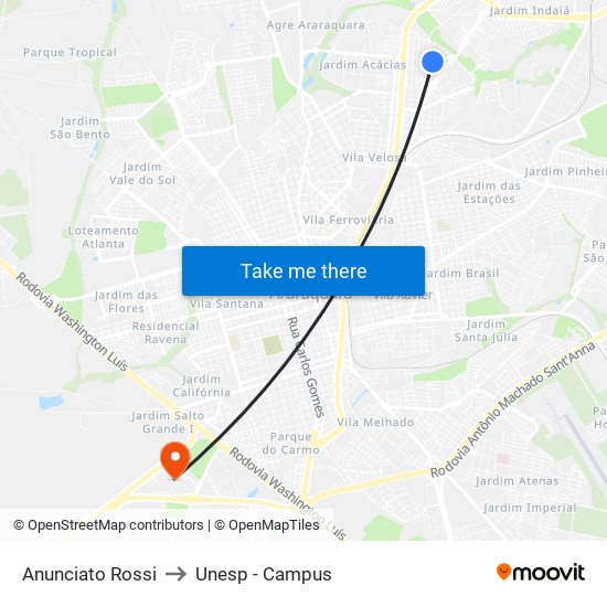 Anunciato Rossi to Unesp - Campus map