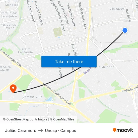 Julião Caramuru to Unesp - Campus map