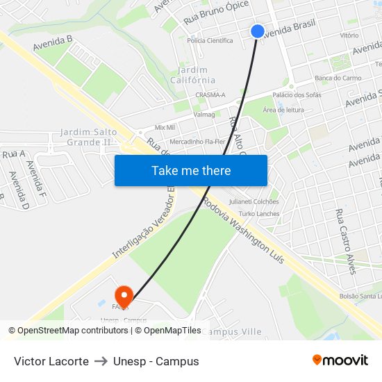 Victor Lacorte to Unesp - Campus map