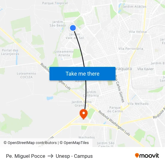 Pe. Miguel Pocce to Unesp - Campus map