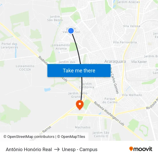 Antônio Honório Real to Unesp - Campus map