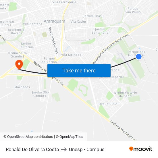 Ronald De Oliveira Costa to Unesp - Campus map