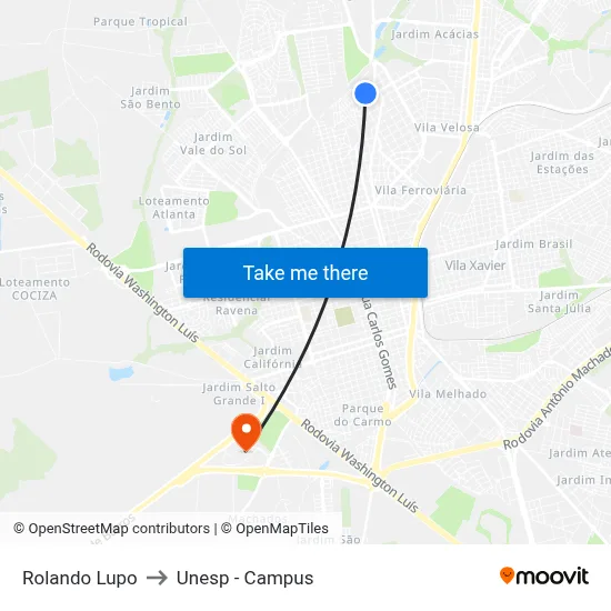 Rolando Lupo to Unesp - Campus map
